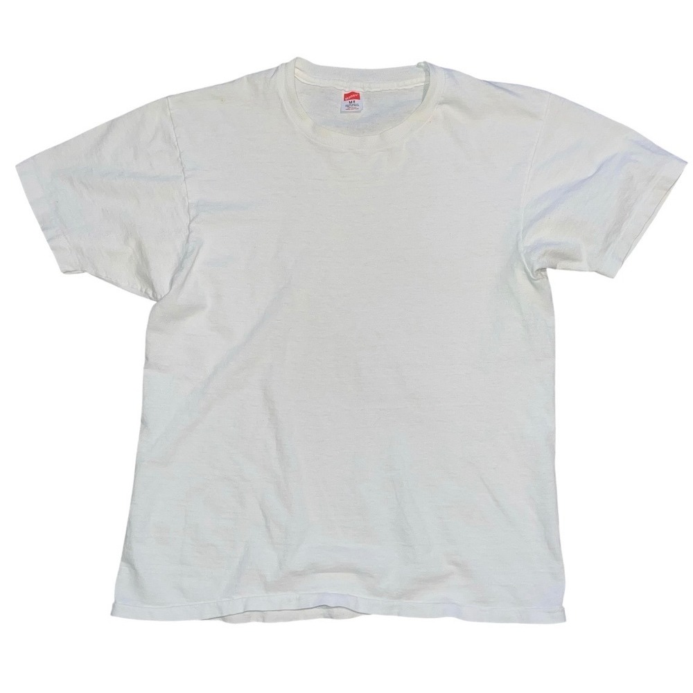 Vintage 80s Hanes White Blank T-Shirt Medium Single Stitch Made in USA Cotton